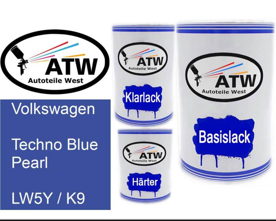 Volkswagen, Techno Blue Pearl, LW5Y / K9: 500ml Lackdose + 500ml Klarlack + 250ml Härter - Set, von ATW Autoteile West.